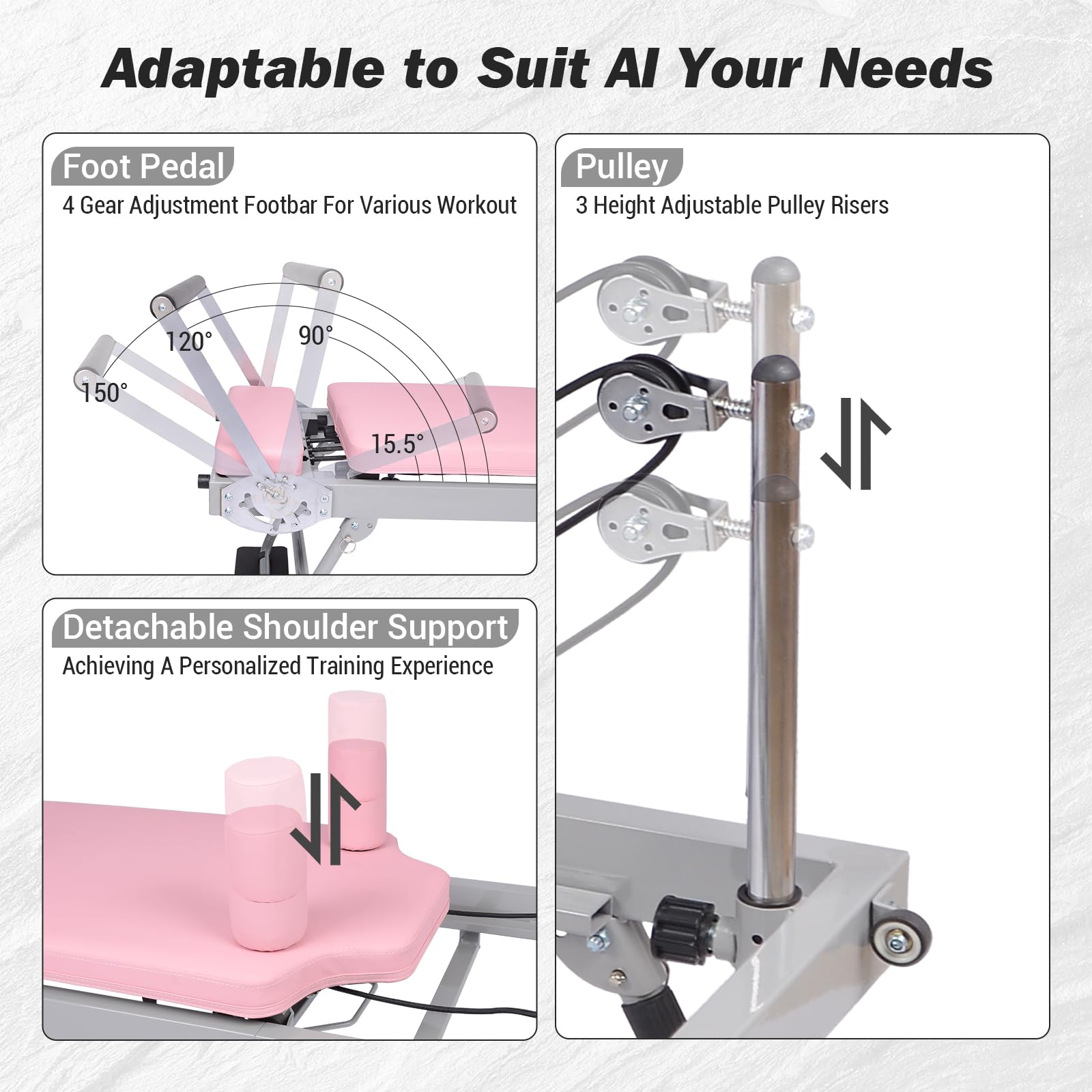 Garvee Pilates Reformer Machine Rosa Pieghevole con Fasce di Resistenza per Fitness a Casa 77,55" X 22,44" X 28,54"