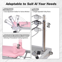 Garvee Pilates Reformer Machine Rosa Pieghevole con Fasce di Resistenza per Fitness a Casa 77,55" X 22,44" X 28,54"