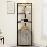 Mobile Angolare Garvee da 70.9 pollici, libreria a 5 ripiani, struttura in metallo, legno, rustico, industriale, stabile, piedini regolabili, soggiorno, ufficio, cucina, grigio