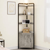 Mobile Angolare Garvee da 70.9 pollici, libreria a 5 ripiani, struttura in metallo, legno, rustico, industriale, stabile, piedini regolabili, soggiorno, ufficio, cucina, grigio