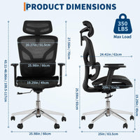 Sedia da ufficio ergonomica Garvee con schienale alto in rete e braccioli 4D, supporto lombare per ufficio domestico, altezza del sedile regolabile, nera