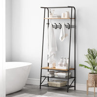 Panca da ingresso Garvee con 5 ganci – Struttura in metallo, effetto legno, scarpiera e seduta 4 in 1 per ingresso e soggiorno