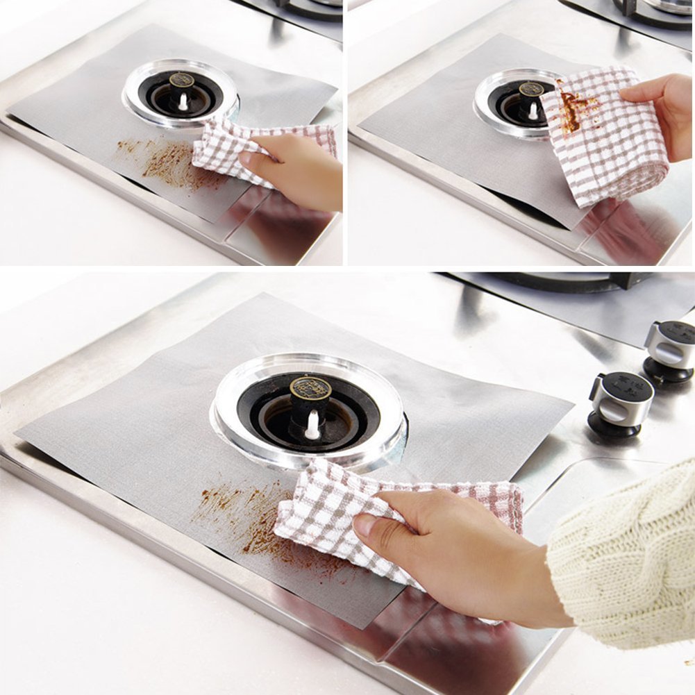 Garvee Kitchen Gas Stove Protector, riutilizzabile, antiaderente, resistente al calore, 4 pezzi, per uso domestico
