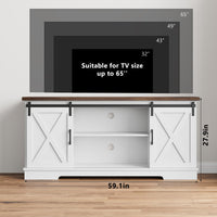 Mobile TV Garvee Farmhouse per TV da 65 pollici con ante scorrevoli e ripiano regolabile, legno, mobili multimediali moderni, bianco e marrone, soggiorno e camera da letto