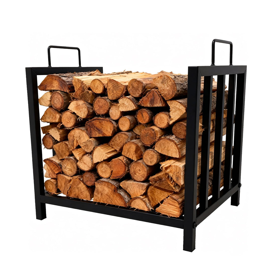 Portalegna in metallo Garvee, nero, portatile con maniglie per camino, braciere, stufa a legna, 17,5x11,8x15,7