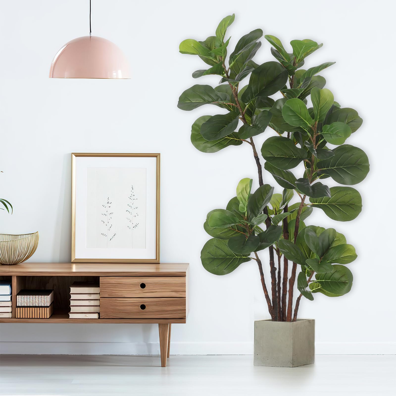 Albero di fico artificiale Garvee a foglia di violino, 4,9 piedi, con 102 foglie, per decorazioni per la casa e l'ufficio, verde, resistente alle intemperie