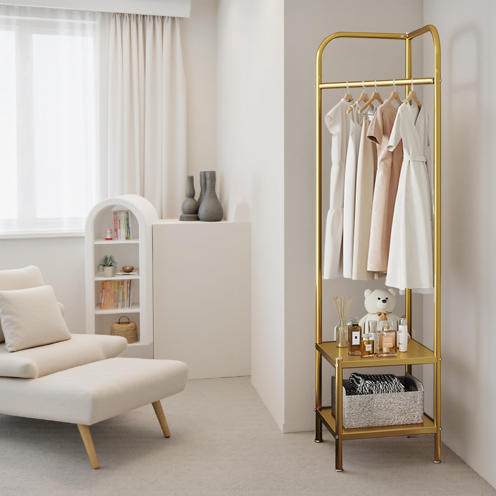 Appendiabiti Angolare Garvee, in metallo con ripiani per corridoio e soggiorno, antiruggine, salvaspazio, design moderno