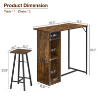 Set tavolo e sedie da bar Garvee con triplo spazio di archiviazione, set da bistrot per 2 persone, robusta struttura in ferro, piano in MDF, cuscini ergonomici, compatto per cucina e bistrot