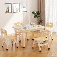 Garvee Tavolo Bambini con 4 Sedie Regolabile Altezza, Piano Scrivibile, Piedi Antiscivolo, Legno Rovere, Casa e Scuola, Multicolore