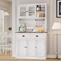 Mobile da cucina Garvee con cassetti e ripiani regolabili, dispensa alta 180 cm per cucina e sala da pranzo, materiale in truciolato ad alta densità, bianco