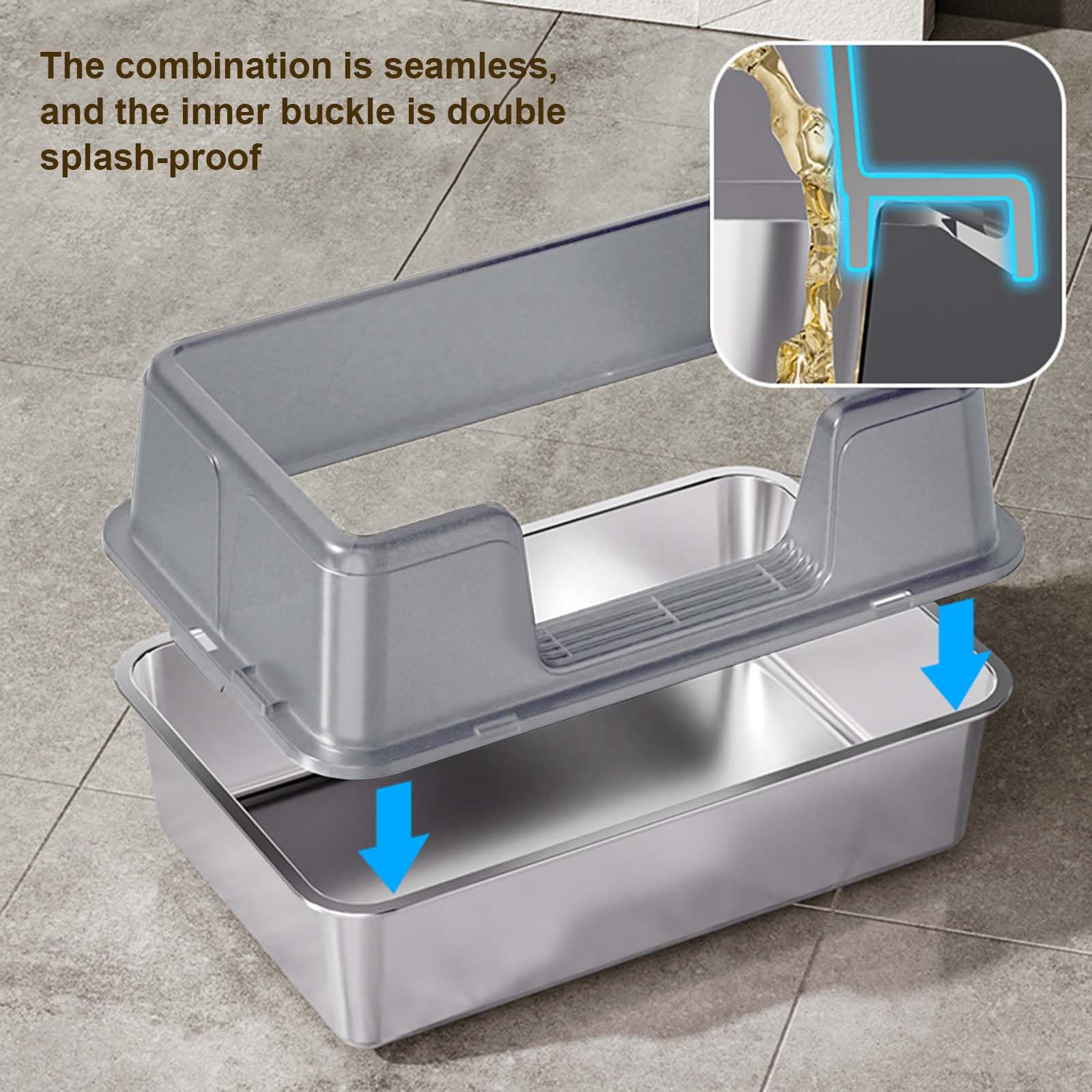 Lettiera per gatti Garvee in acciaio inox con coperchio, extra large, bordi alti, antigraffio, tappetino antiscivolo per uso interno