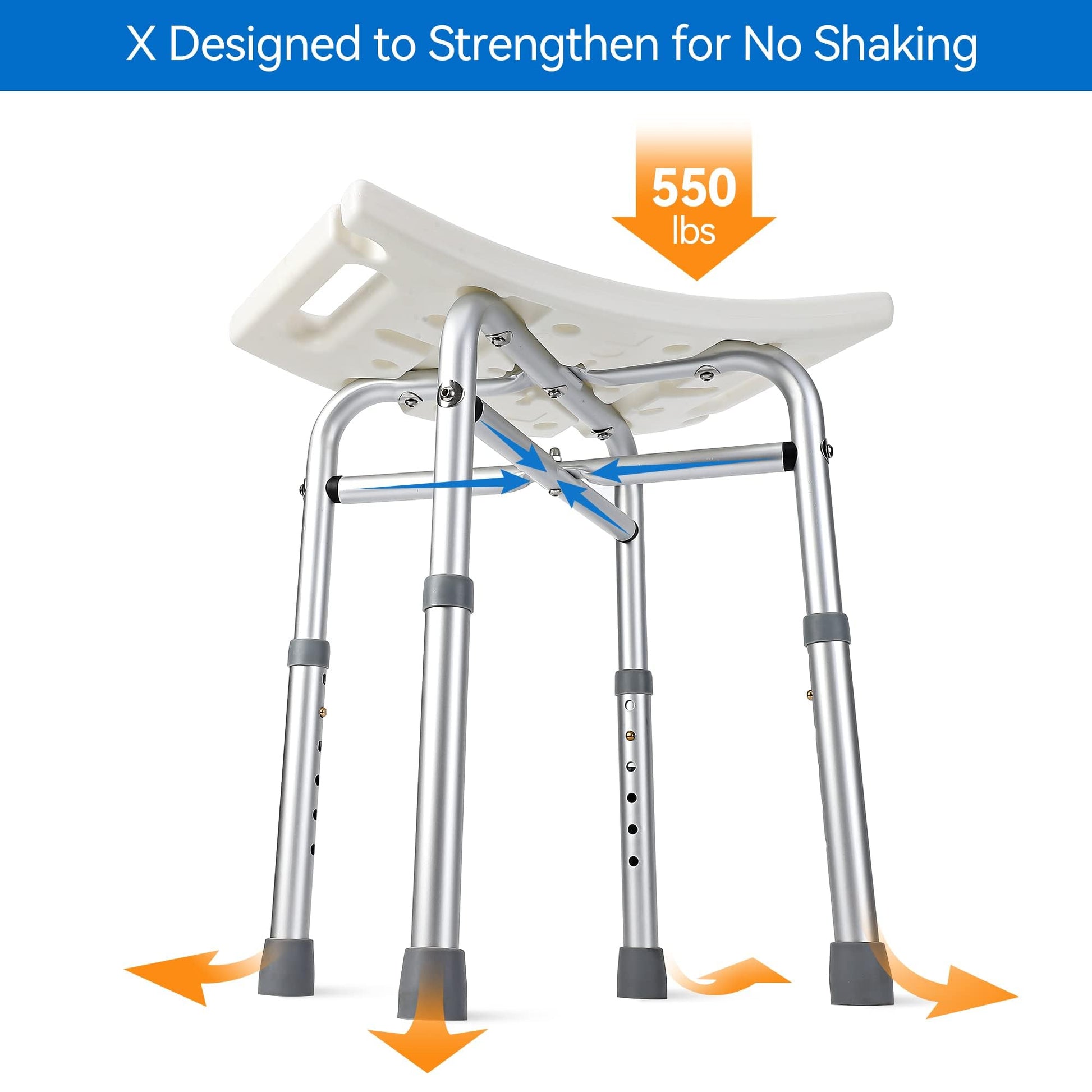 Sedia da doccia Garvee, altezza regolabile, telaio in alluminio, antiscivolo, per anziani e disabili, vasca da bagno interna, larghezza seduta 12 pollici