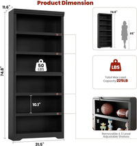 Garvee Libreria 6 Ripiani Alta 191 cm, Scaffale Regolabile, MDF Nero, Stile Rustico per Soggiorno e Studio