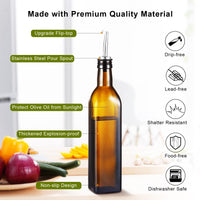 Dispenser per olio d'oliva Garvee da 17 once in vetro ambrato con versatore e imbuto in acciaio inossidabile per cucina e cottura, ermetico, antigoccia, salvaspazio
