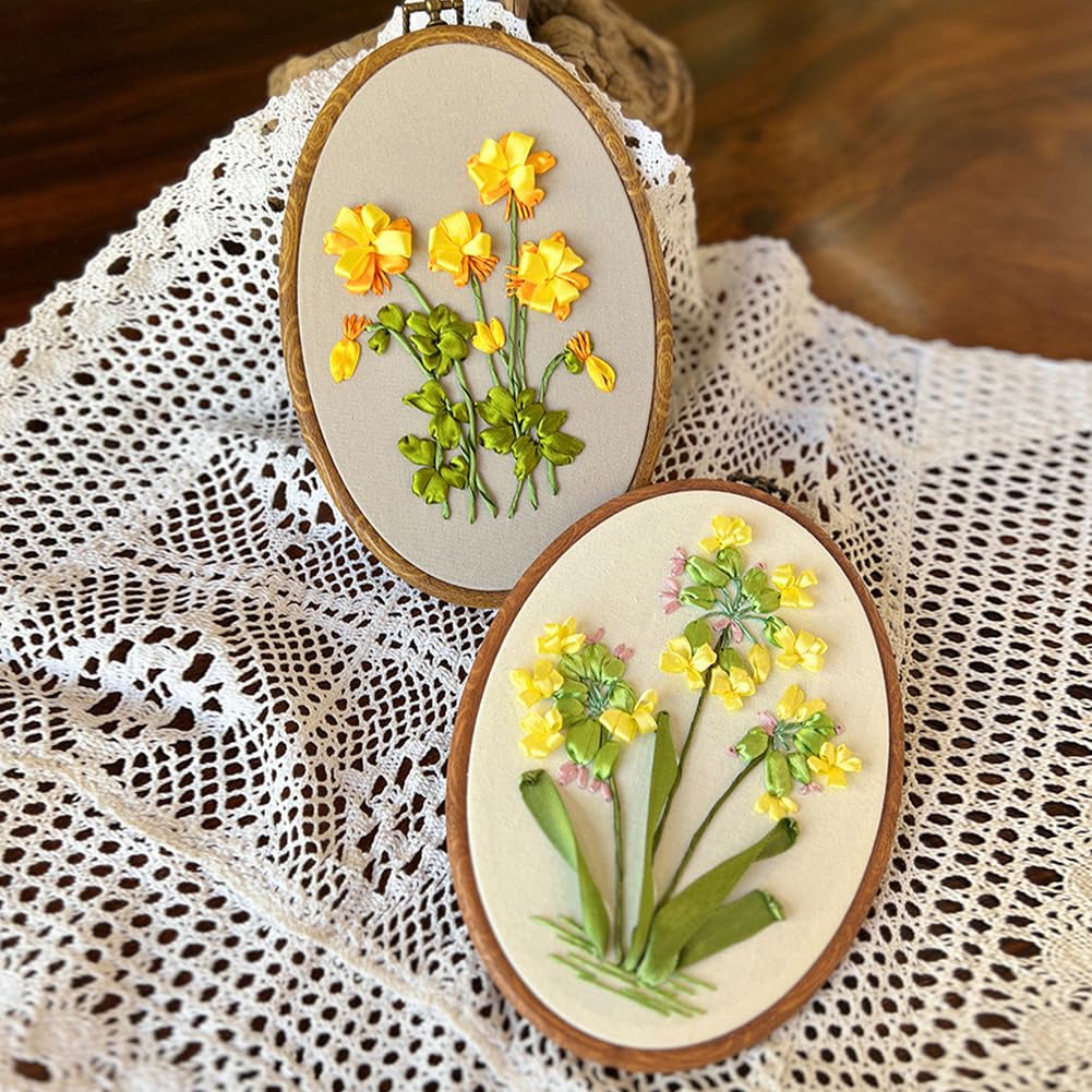 Kit di ricamo Garvee per principianti con motivo floreale 3D, kit di ricamo fai da te con tessuto, telaio, fili, aghi, taglia unica, multicolore