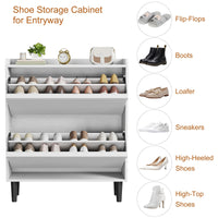 Scarpiera Garvee con 2 cassetti a scomparsa, ripiano regolabile, legno MDF per corridoio e soggiorno, bianco, ampio spazio di archiviazione, antiribaltamento