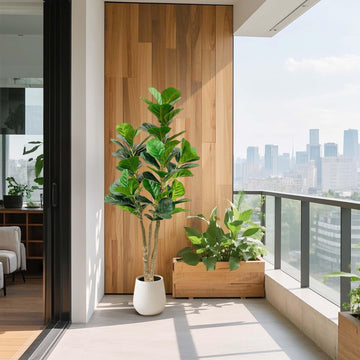 Garvee Grande albero di Banyan artificiale da 150 cm con vaso bianco per uso interno ed esterno, soggiorno, ufficio, balcone, decorazione