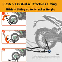 Cavalletto per moto Garvee da 850 libbre con teste forcella U+L per moto sportive e da cross, in acciaio, antiscivolo, con ruote, regolabile