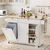 Garvee Isola Da Cucina Grande 152 cm - Ampio Piano In Legno Massello, Ripiani Aggiuntivi, Naturale, Cucina Moderna - Bianco
