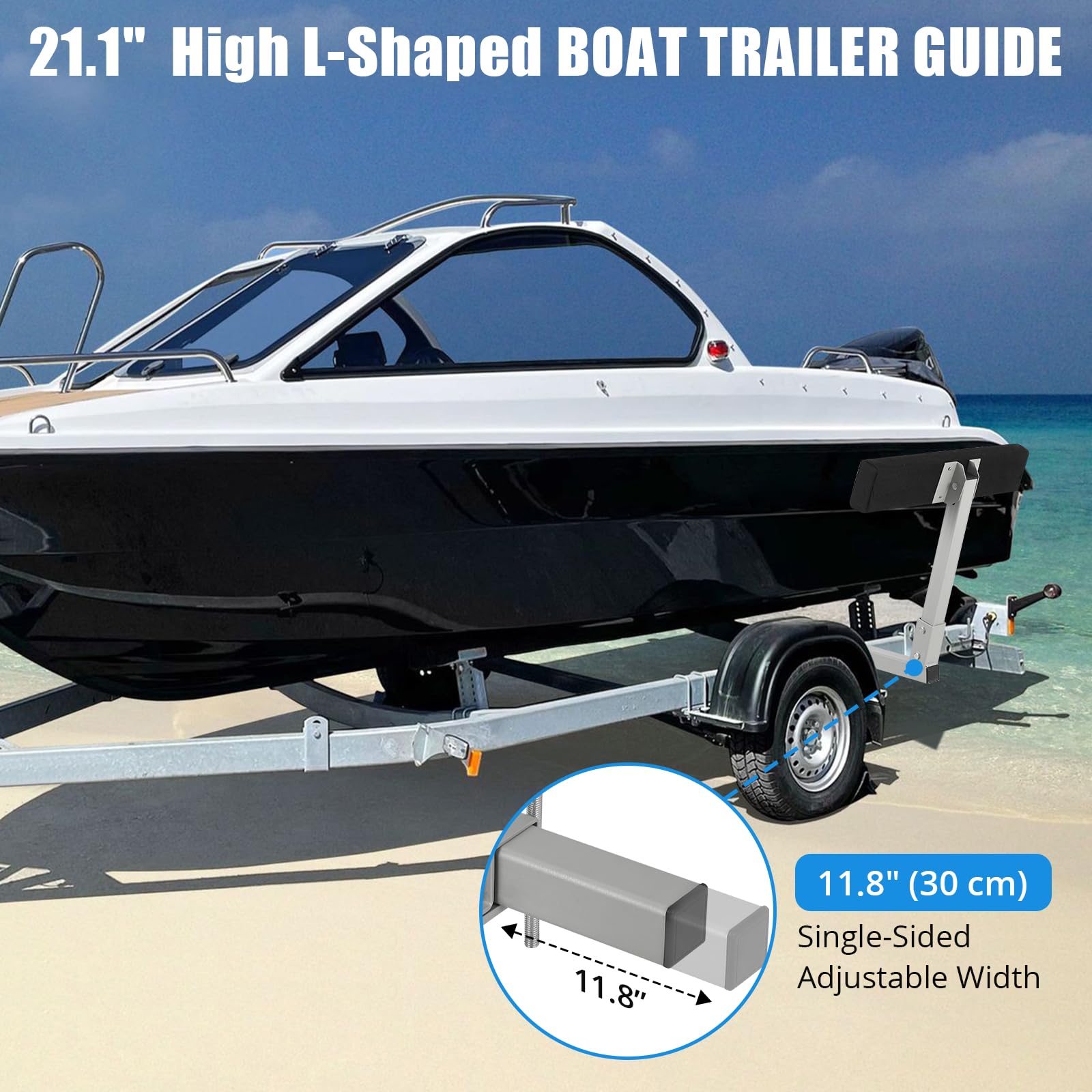 Guida per rimorchi per barche Garvee 2 persone da 20 pollici in acciaio flessibile e robusto con rivestimento in moquette per rimorchi con canale a C con trave alta, caricamento sicuro