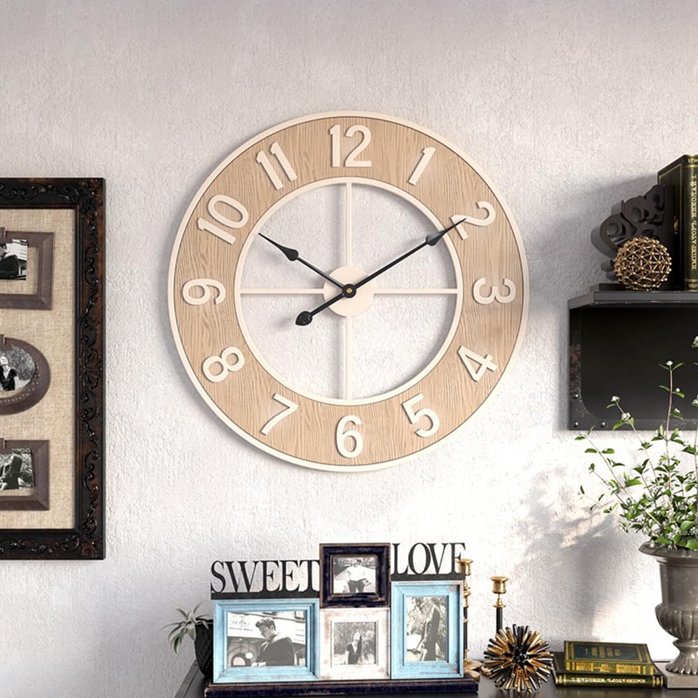 GARVEE Grande orologio da parete silenzioso moderno con venature del legno da 60 cm per cucina, soggiorno, ufficio, bar, resistente alle intemperie