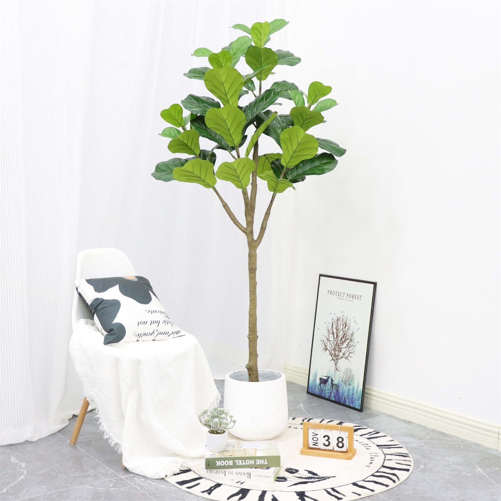 GARVEE Albero di fico artificiale in 2 pezzi, alto 5 piedi/6 piedi, albero di fico artificiale decorativo in seta in vaso, per uso interno ed esterno, casa, perfetto albero di fico artificiale da 180 cm