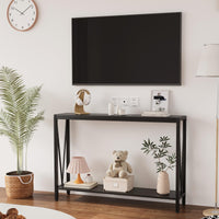 Tavolo consolle stretto a 2 ripiani Garvee per divano, ingresso, corridoio, soggiorno, 42.9x9.8x29.9 pollici, nero, salvaspazio, robusto