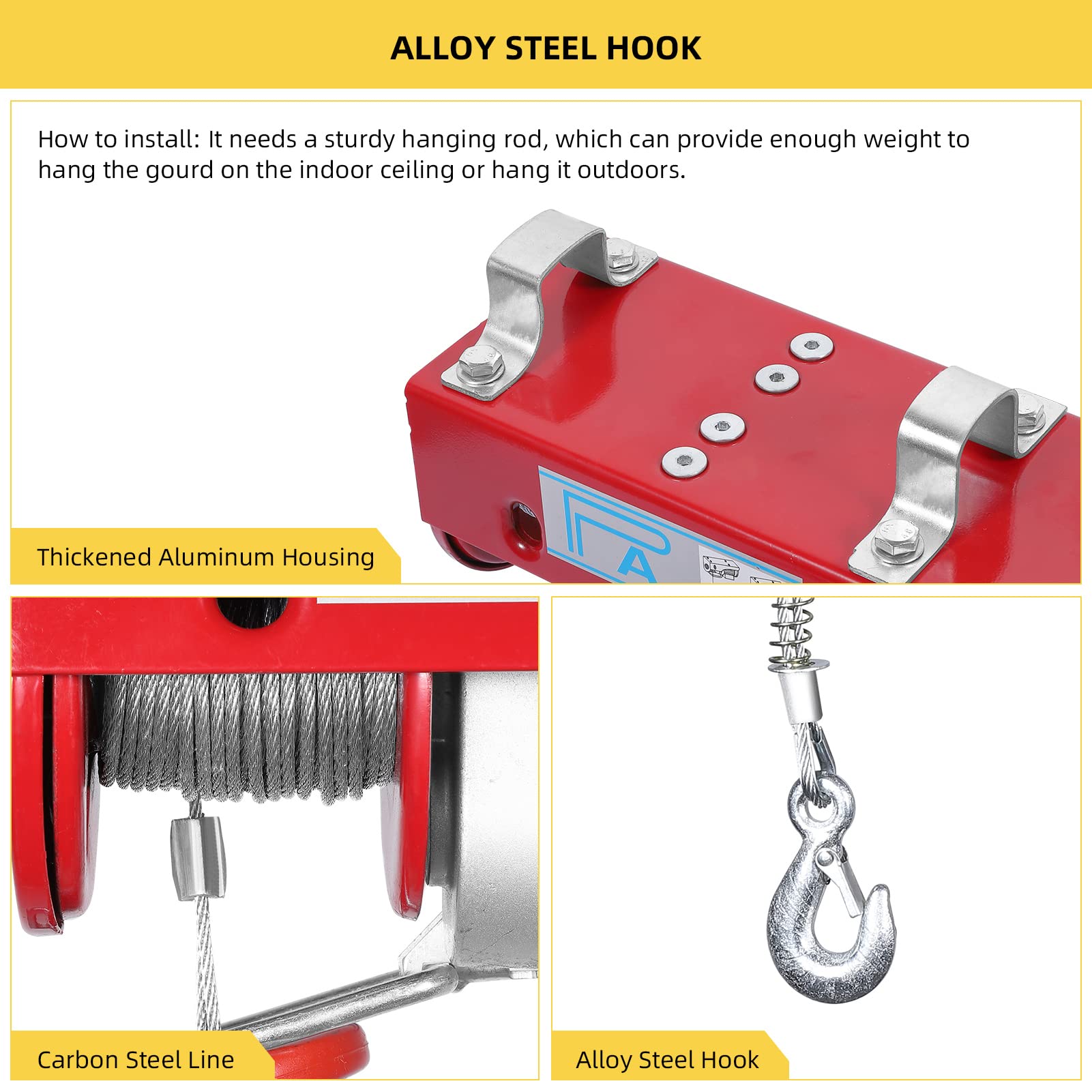 Argano elettrico GARVEE da 200 kg, paranco elettrico a sollevamento automatico con telecomando wireless e fune da 12 m, velocità di sollevamento di 16,5 m/min, altezza di sollevamento per montacarichi, fabbriche, magazzini (200 kg)