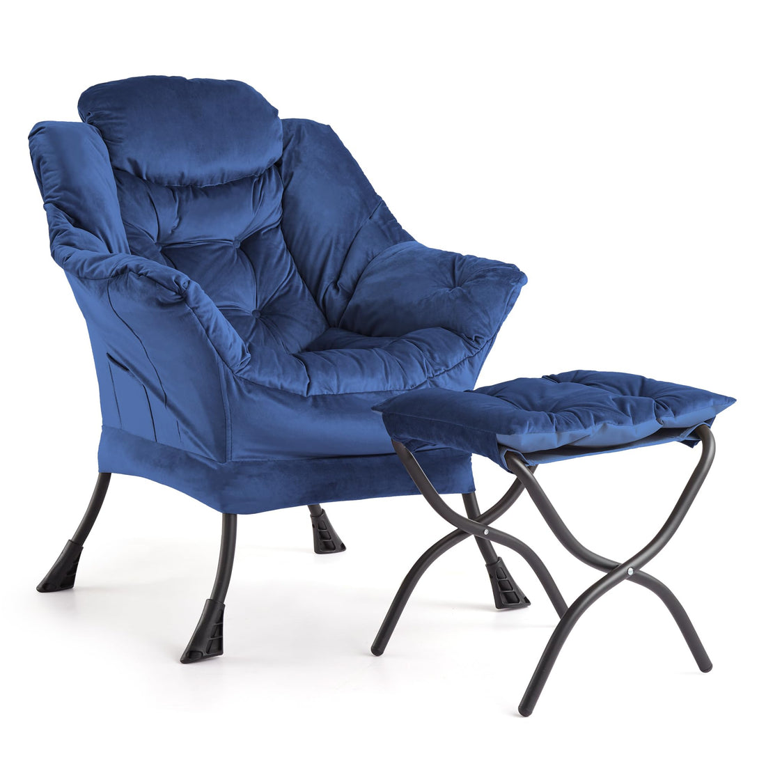 Sedia girevole Garvee con poggiapiedi pieghevole, struttura in acciaio, ergonomica, blu scuro, per soggiorno e ufficio