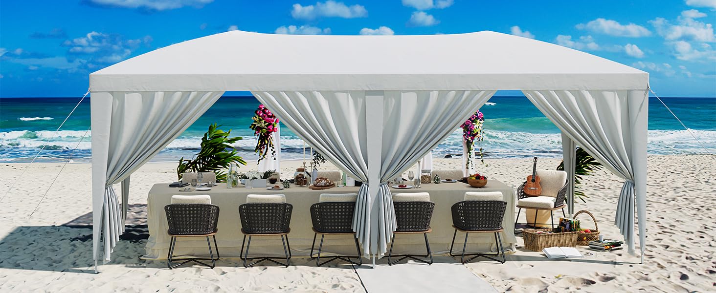 Gazebo 3x6 pop-up Garvee Heavy Duty tenda a baldacchino 3x6 m con 6 pannelli laterali rimovibili per feste e uso esterno, 3 altezze regolabili, nero
