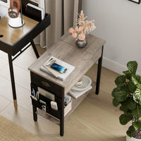 Tavolino laterale GARVEE con cassetto e tasca in tessuto - Comodino versatile in stile retrò per soggiorno e camera da letto (60x32x60 cm, grigio)