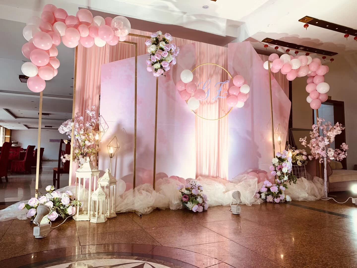 Garvee 8x8 FT Supporto per fondale quadrato per matrimonio in metallo dorato, stabile e resistente alla corrosione per feste e cerimonie