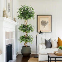 Albero artificiale Garvee Ficus da 6 piedi con tronco curvo, foglie di seta realistiche, vaso bianco per ufficio e soggiorno