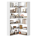 Garvee Libreria Angolare 6 Ripiani con Baffi Anti-Caduta, MDF Resistente, Ideale per Soggiorno e Ufficio, 89,4x89,4x180 cm, Bianco