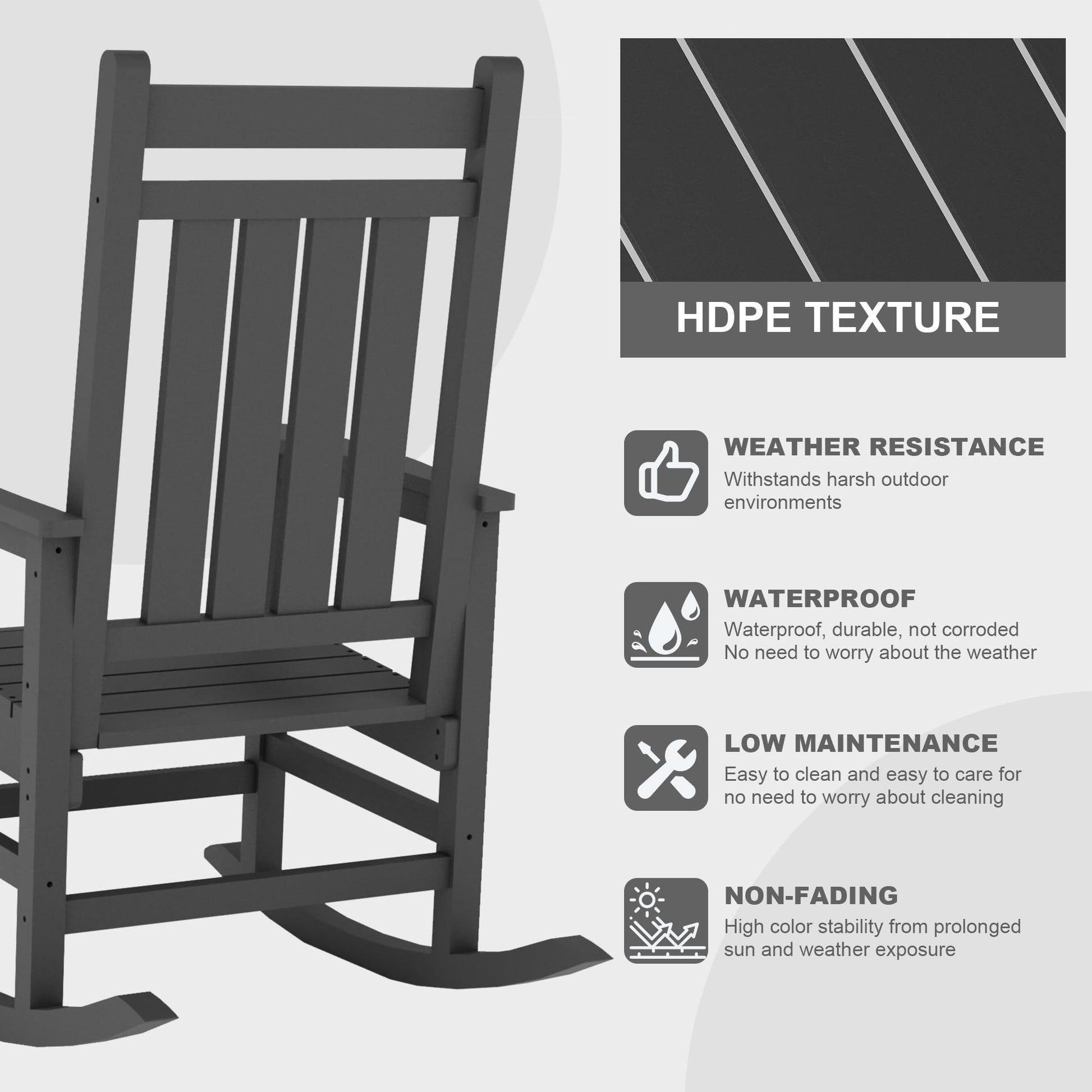 Sedie a dondolo Garvee HDPE resistente alle intemperie con scala alta, extra large, robusto, 35''P x 25,4''L x 41,9''A, bianco per patio e giardino