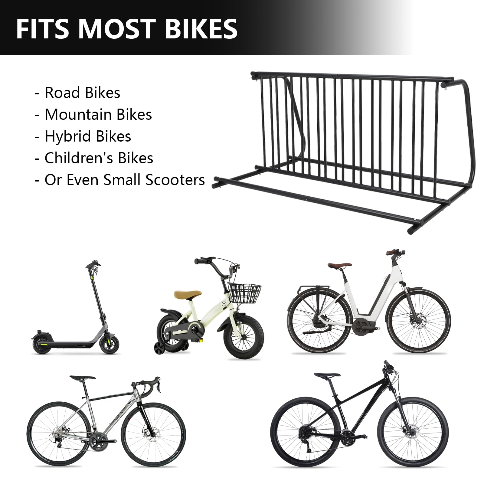 Portabiciclette Garvee, configurazione da 10, acciaio verniciato a polvere, per garage ed eventi, 61 pollici, robusto e resistente a tutte le intemperie