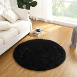 Tappeto rotondo Garvee Fluffy 3'3,3" per cameretta dei bambini, morbido velluto a pelo lungo, nero, antiscivolo, arredamento per soggiorno e camera da letto - nero