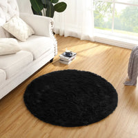 Tappeto rotondo Garvee Fluffy 3'3,3" per cameretta dei bambini, morbido velluto a pelo lungo, nero, antiscivolo, arredamento per soggiorno e camera da letto