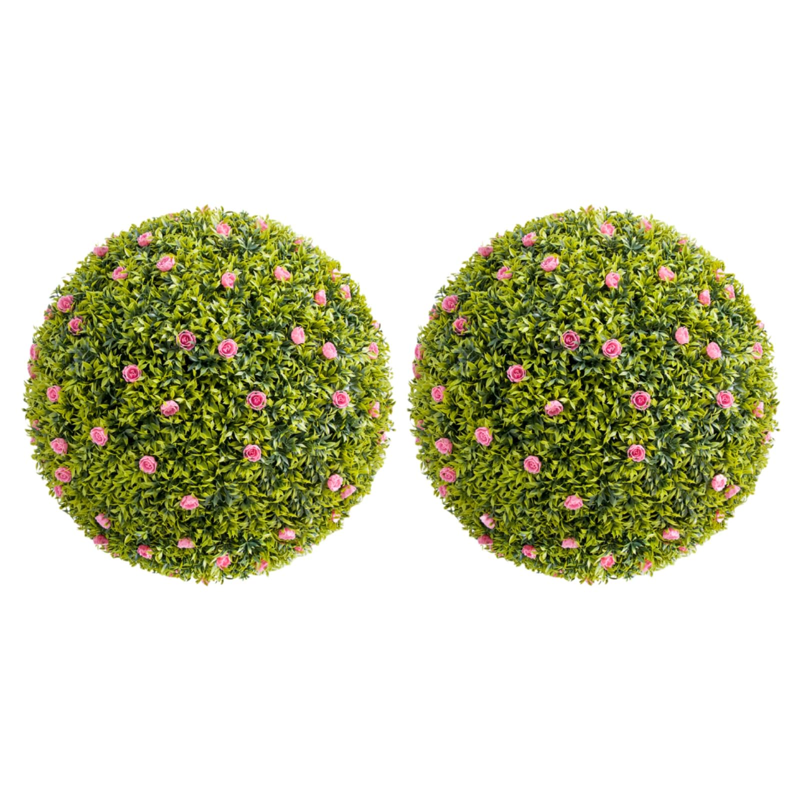 Palla di bosso artificiale Garvee da 20,5" con fiori rosa, materiale PE, per balcone e giardino, set da 2, senza manutenzione e durevole