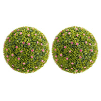 Palla di bosso artificiale Garvee da 20,5" con fiori rosa, materiale PE, per balcone e giardino, set da 2, senza manutenzione e durevole