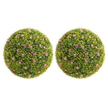 Palla di bosso artificiale Garvee da 20,5" con fiori rosa, materiale PE, per balcone e giardino, set da 2, senza manutenzione e durevole