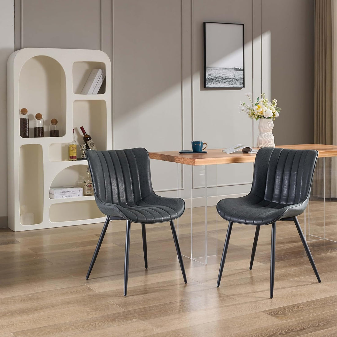 Set di sedie da pranzo moderne Garvee, 2 pezzi, sedie da cucina imbottite con gambe in metallo, schienale ergonomico, 44,5 x 60 x 80 cm, nero
