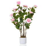 Garvee Albero Artificiale di Camelia 2.5FT con Vaso Bianco per Decorazione Interni ed Esterni, Fiori Rosa Realistici, Facile Manutenzione - Pink