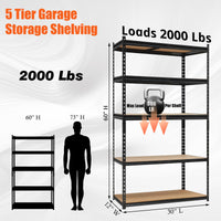 Scaffalature per garage Garvee Heavy Duty, 5 ripiani regolabili, capacità di carico di 2000 libbre, telaio robusto a forma di V in acciaio SPCC verniciato a polvere, per garage e officina, 60x18x72 pollici, nero
