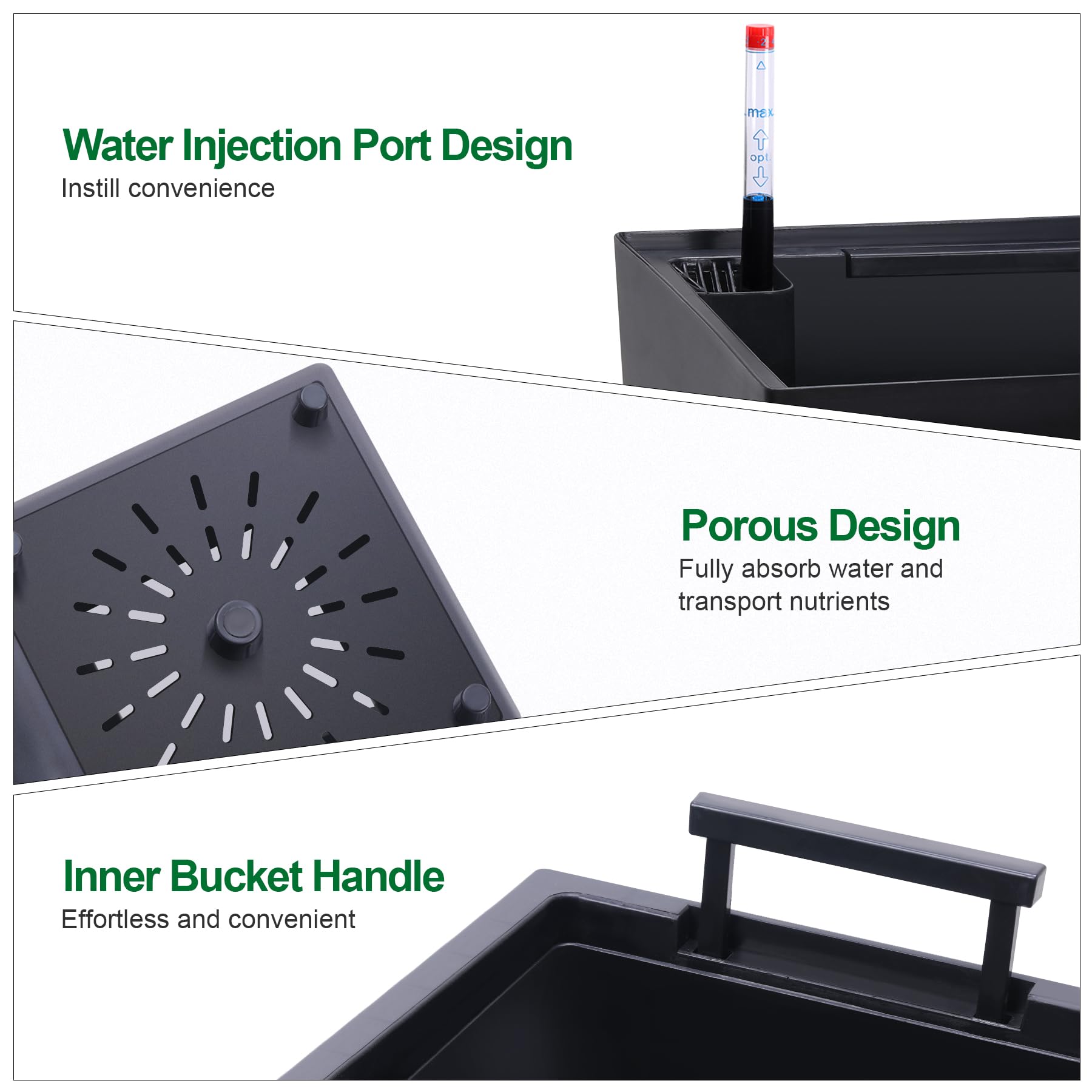 Garvee Set di 2 fioriere alte 22,5" con irrigazione automatica per giardino e patio, nere, plastica resistente alle intemperie, 22,5 pollici