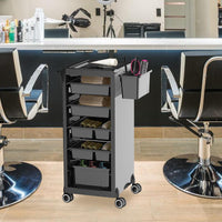 Carrello per salone con 6 cassetti – Carrello con ruote e porta asciugacapelli per salone e studio, nero