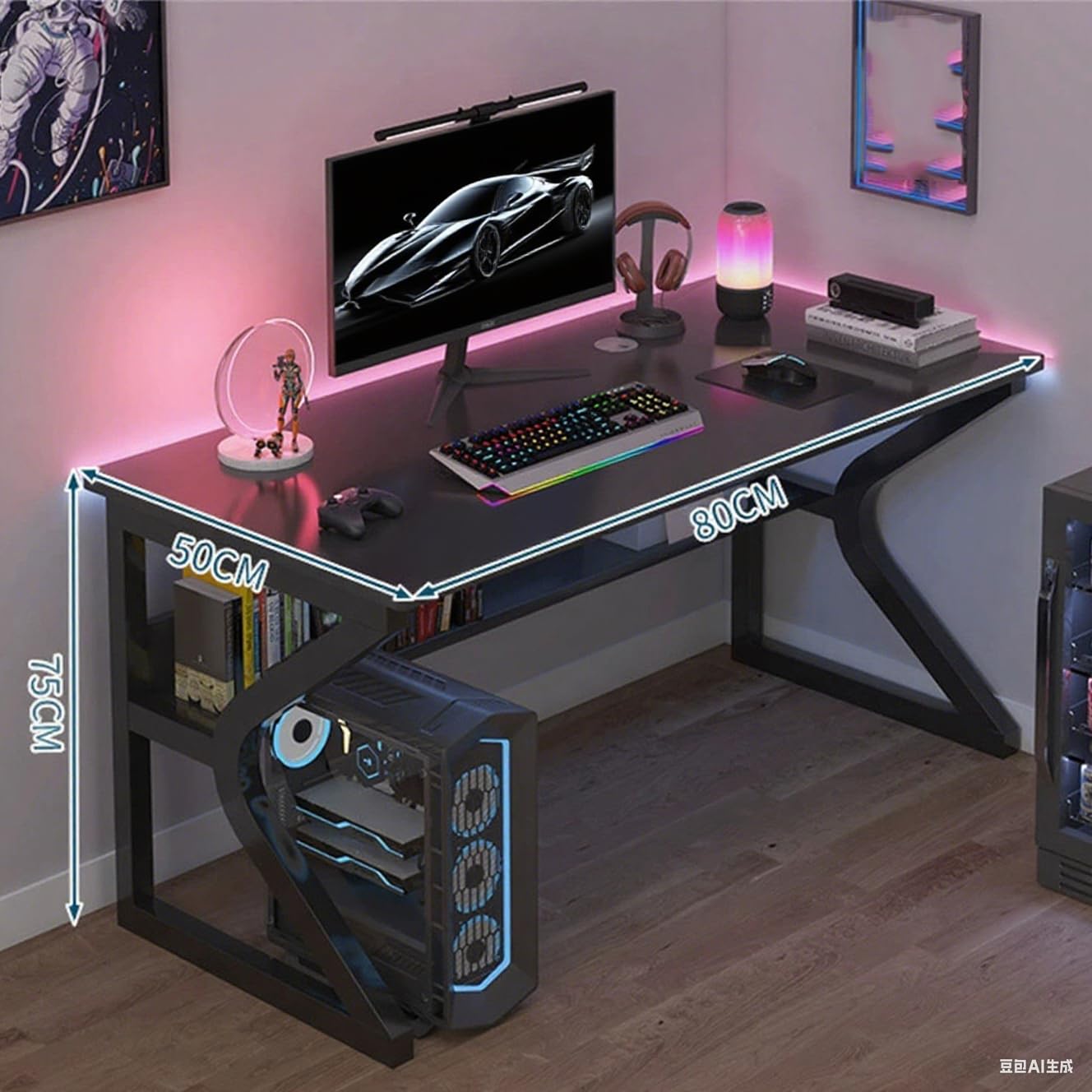 Scrivania per computer piccola Garvee da 31" con gancio per cuffie per ufficio domestico e camera da letto, robusta e durevole, compatta, in legno e acciaio di alta qualità