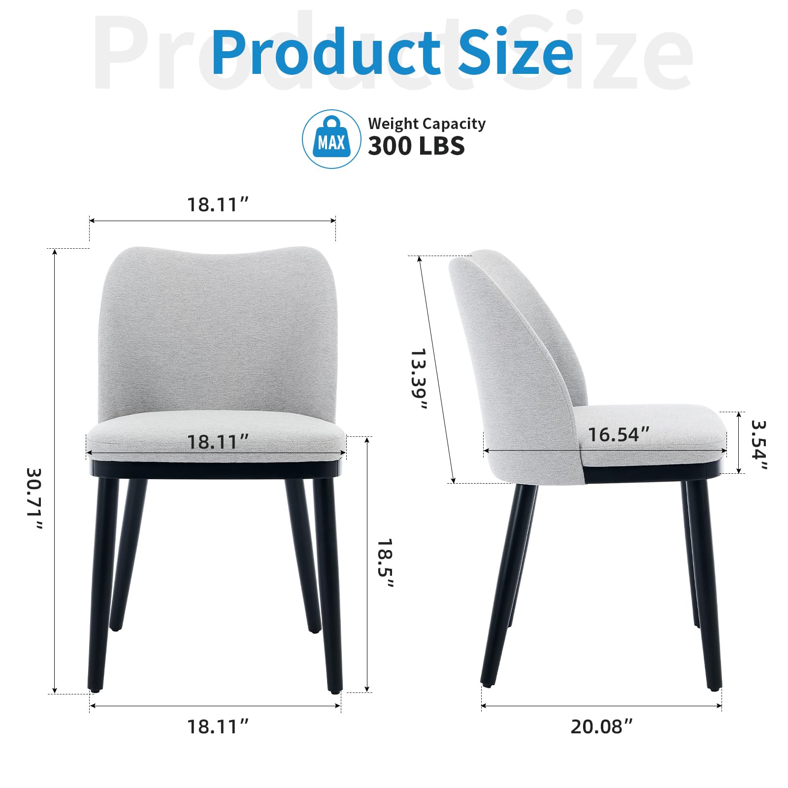 Garvee Set di 2 sedie da pranzo, rivestite in tessuto con gambe in legno, ergonomiche, moderne, grigie, per cucina e bar