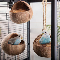 Casetta per uccelli in guscio di cocco Garvee – Materiale naturale, per uccelli, criceti, scoiattoli, 12x12 cm