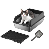 Lettiera per gatti Garvee in acciaio inox con coperchio, profonda 15 cm, antiruggine, grande capacità per uso domestico, doppio tappetino per lettiera, facile da pulire